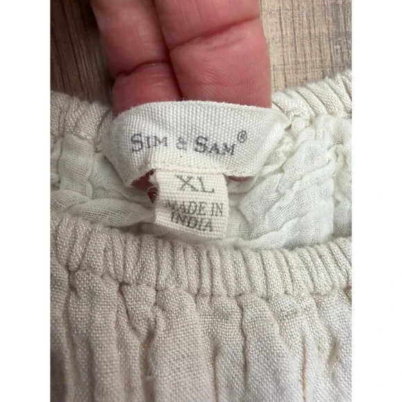 Sim &‎ Sam Linen Blend Midi Dress XL Beige Puff Sleeve Cottagecore Boho - Picture 5 of 8